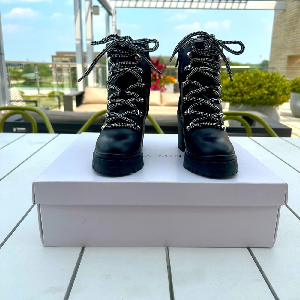 Rebecca Minkoff Maihlo Black Leather Platform Combat Boots